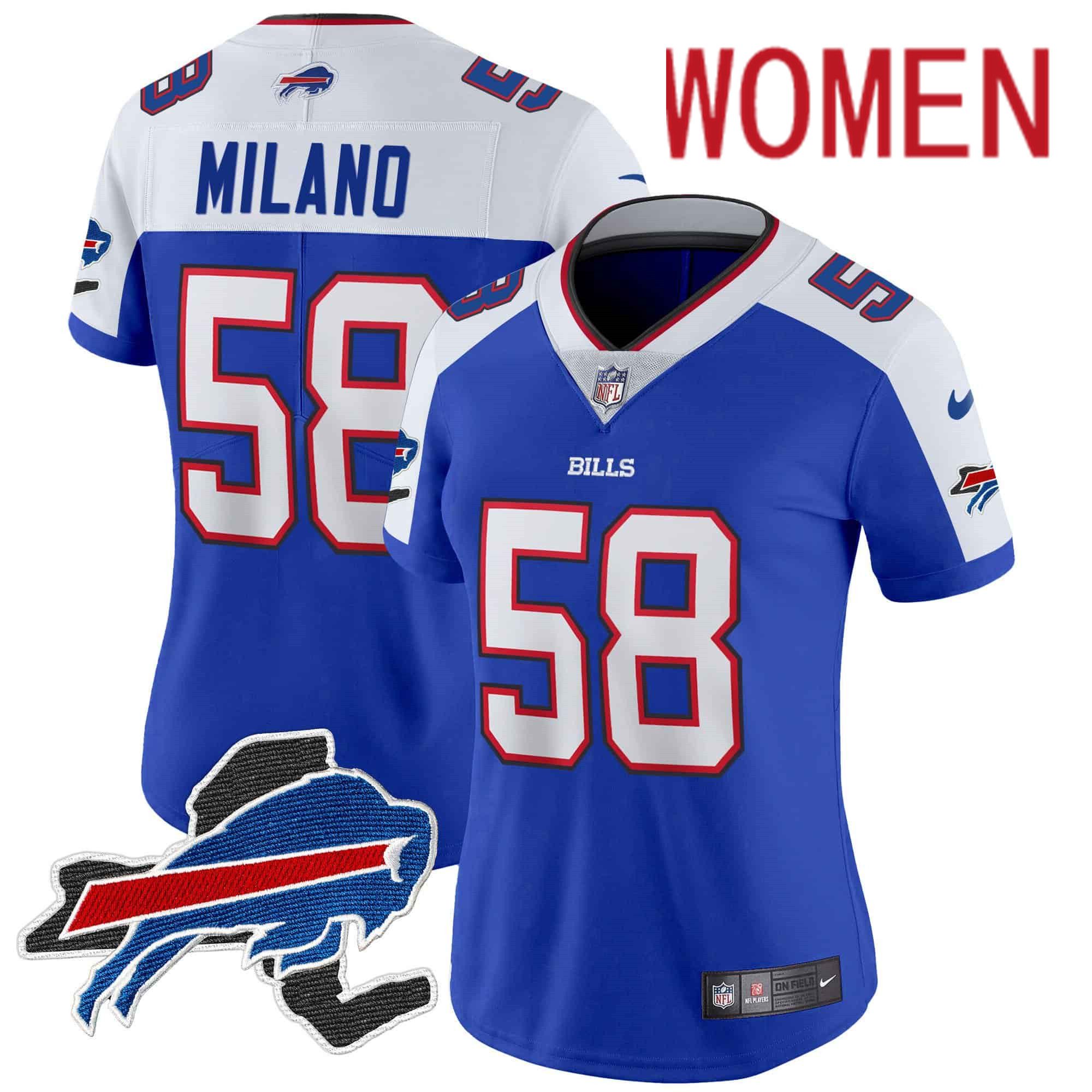 Women Buffalo Bills #58 Milano Blue 2024 Nike Patch Vapor Limited NFL Jersey->women nfl jersey->Women Jersey